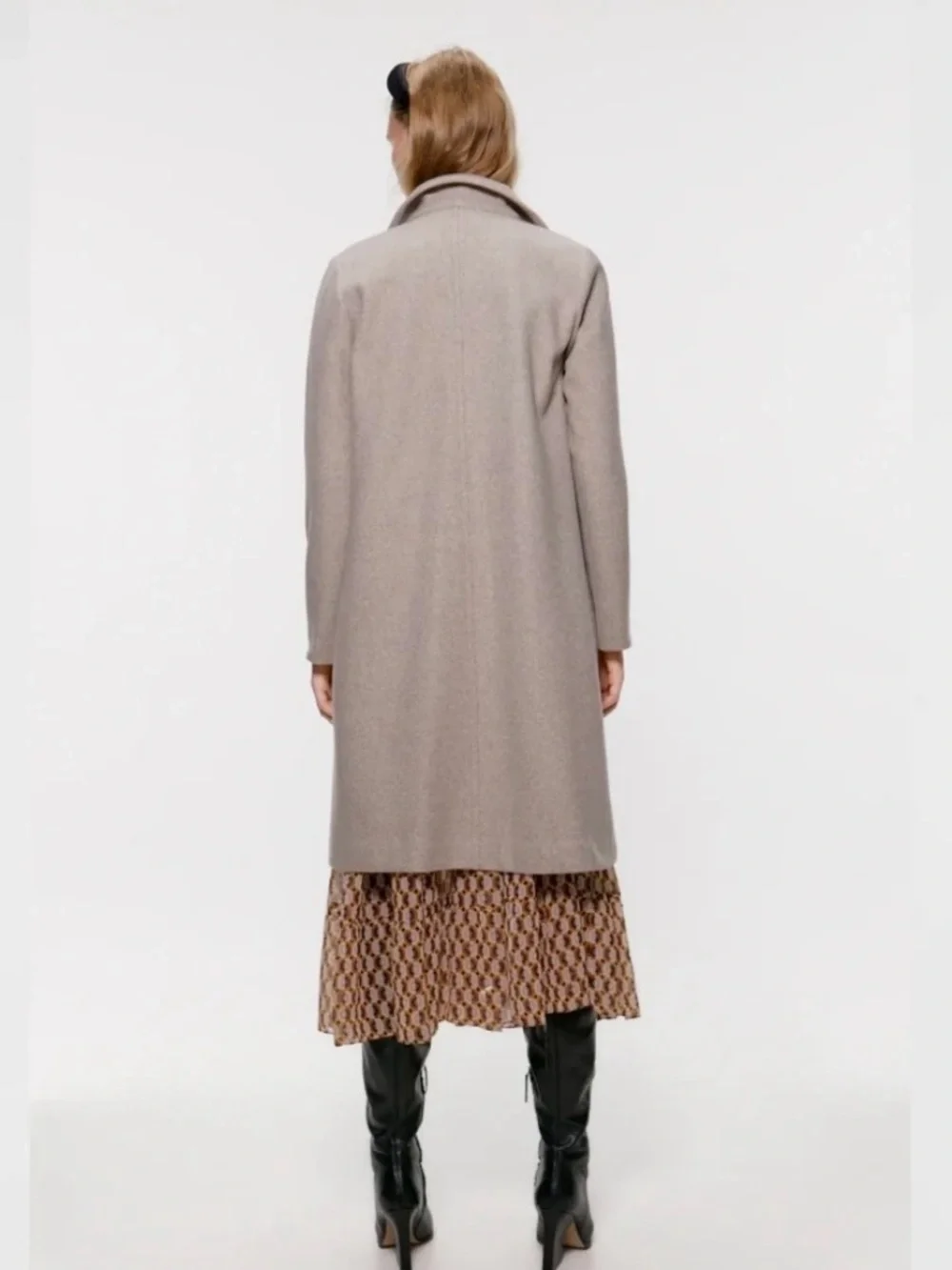 Zara Long Lapel Coat Oatmeal Beige Open Front Minimalist Coat Size M